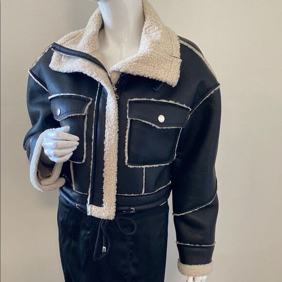 Blank NYC Black Faux Leather Sherpa Lined Oversized Coat Flying Squad Nordstrom - Picture 3 of 9